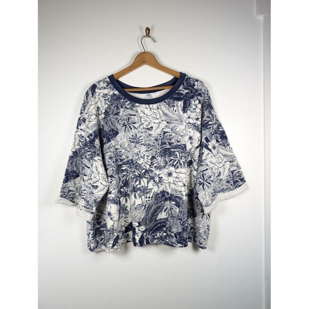 Old Navy Beach Fleece Top Women's Size XXL Tall Oversized Floral Terry Boxy NEW